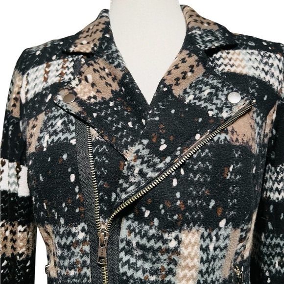 FREE PEOPLE WOMEN’S MOTTO JACKET SIZE 6 BLACK WITH TAN & GREEN - Picture 2 of 10